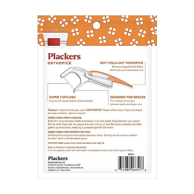 Plackers Orthopick Dental Floss Picks for Braces (36 counts/pack)