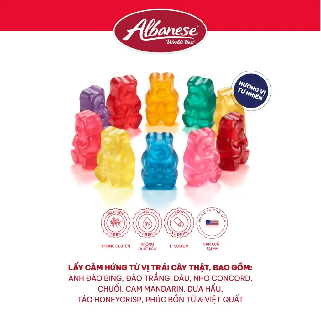 Albanese True-to-Fruit American Favorite Fruits Gummi Bears (2.5oz)